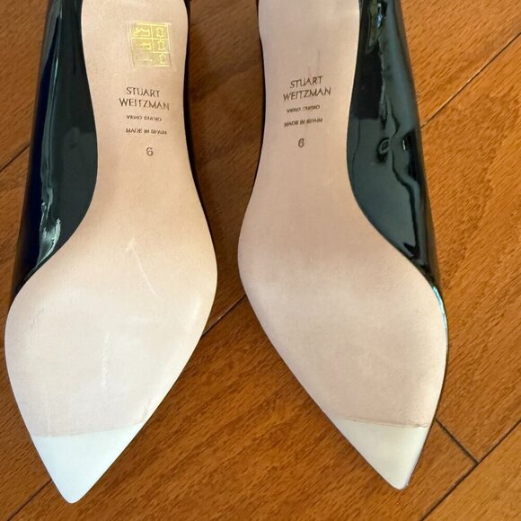 Stuart Weitzman Anny 70 Pointy Toe Pump Black Patent Heel Women NEW NIBSAVE $250 - Picture 15 of 16